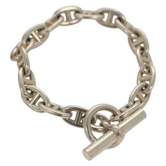 HERMES Chene Dunkle MM Bracelet Ag925 17 Links Silver Auth 135953V - Picture 1 of 13